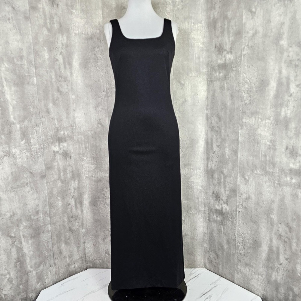 Vintage 70s Solo San Fransisco Womens M Black Polyester Stretch Maxi Dress